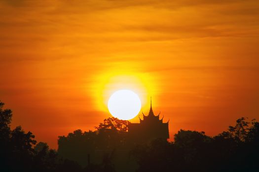 Temple and Sunset. Chon Buri Province of Thailand.