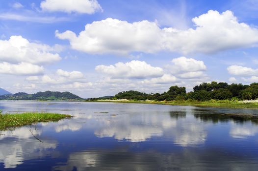 Reflections of Clouds in Lake. Asia, Thailand.