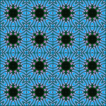 Digital computer graphic - geometric seamless ornament in a blue colors for design.