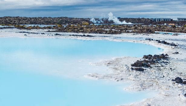 The famous blue lagoon geothermal bath near Reykjavik, Iceland. Panorama