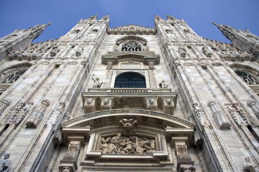 The facade of Duomo - cathedral in Milan, Italy. 