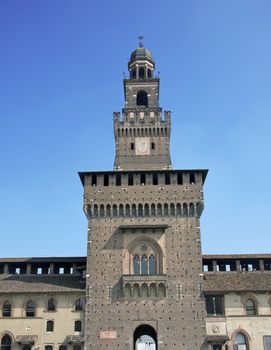 The entry tower to Sforza's castle in Milan, Italy