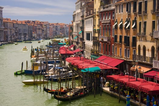 Gondolas in Venice, Italy. Grand Canal view.
