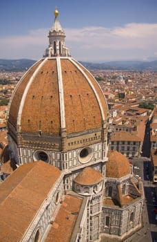 Basilica di Santa Maria del Fiore view of the roof from the cathedral tower, Florence, Italy
