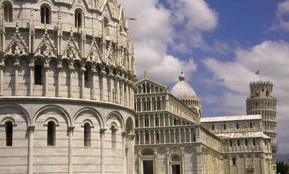 View with Baptistery and the Leaning Tower in Pisa, Italy