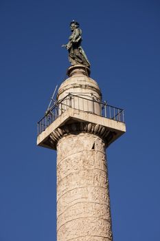 Trajan column or Colonna Traiana located in Trajan Forum, Rome, Italy