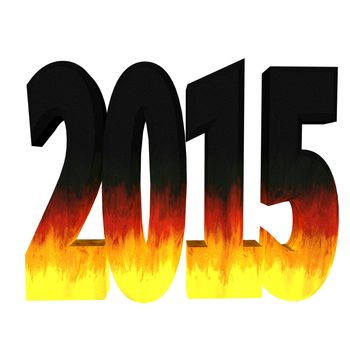 2015 written in fire font, isolated over white, 3d render