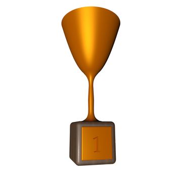 Golden Cup with label with number 1, 3d render