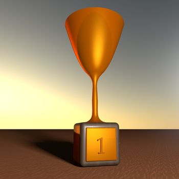 Golden Cup with label with number 1, 3d render