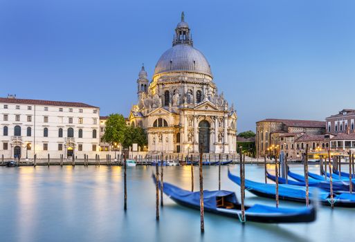 Gondola on Canal Grande with Basilica di Santa Maria della Salute in the background, Venice, Italy 