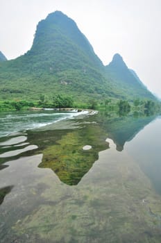 Beautiful Li river side Karst mountain landscape in Yangshuo Guilin, China