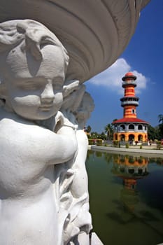 The tall tower in Bang Pa-In Palace, Ayutthaya, Thailand.