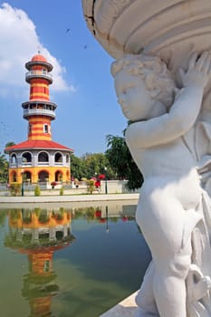 The tall tower in Bang Pa-In Palace, Ayutthaya, Thailand.