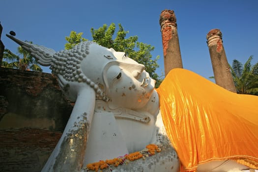 Reclining of buddha, Ancient temple Ayudhaya-Wat Yai Chai Mongkol at thailand