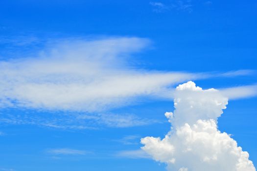 White cloud as dog on bottom left of blue sky.