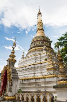 White pagoda of Buddhist temple Wat Chai Mongkon in Chiang Mai, Thailand
