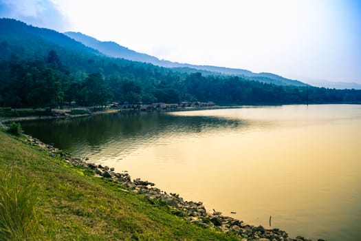 Scenic view of Huay Tueng Tao lake in Chiang Mai, Thailand