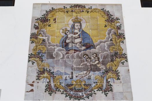 Paintings of the Blessed Virgin Mary on the facade of Church La Puritate  the old town of Gallipoli (Le) in the southern of Italy