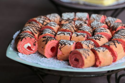 Yam roll on a white plate for serve