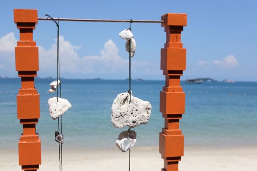 handcraft mobile with coral at the seaside