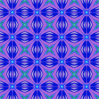 Digital computer graphic - seamless decorative ornament Ina blue color for design.