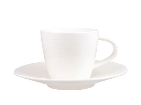 Small white coffee cup with plate isolated on white background,clipping path