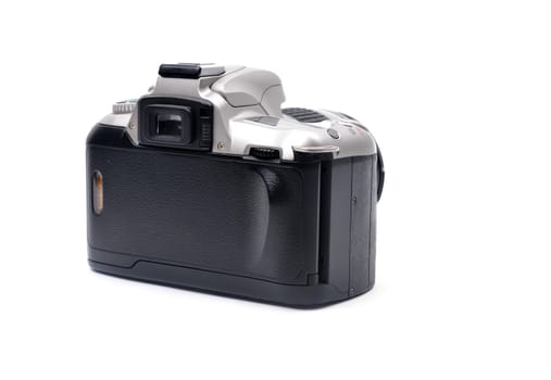 camera with 35 mm film on white background