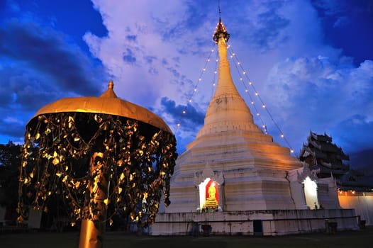 Wat Phra That Doi Kong Mu in twilight. Mae Hong Son, Thailand