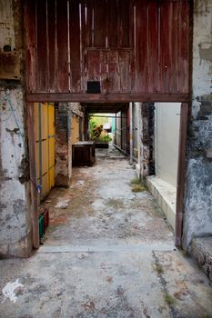 hallway of a wasted house, asia