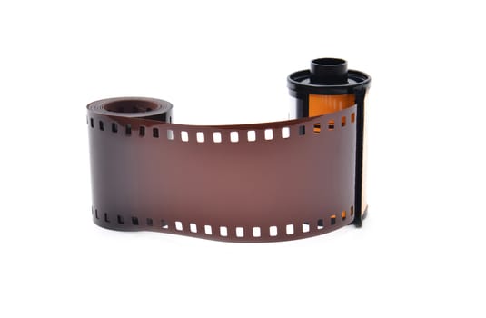 35 mm film cartridge on white background