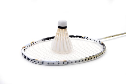 new shuttlecock and racket isolated on  white background