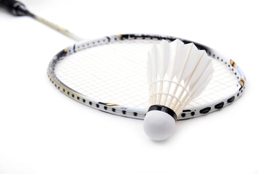 new shuttlecock and racket isolated on  white background