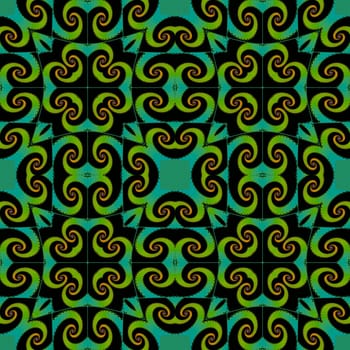 Digital computer graphic - seamless decorative ornament Ina green colors for design.