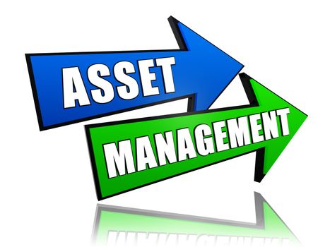 asset management - text in 3d arrows, business financial operation concept