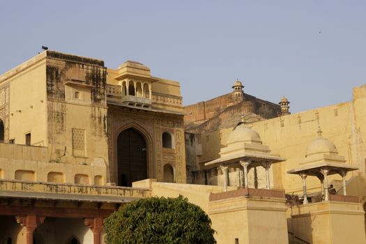 Singh Pol. Entrance to the inner courtyard of Amber Fort. Historic building and former home to the Maharajah of Jaipur in Rajasthan India.