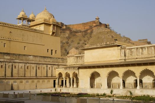 Courtyard inside Amber Fort. Historic building and former home to the Maharajah of Jaipur in Rajasthan India