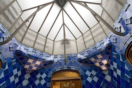 BARCELONA, SPAIN - JUN 12, 2014: Details from Casa Batllo, restored by Antoni Gaudi and Josep Maria Jujol, built in the year 1877 and remodelled in the years 1904 1906. June 12, 2014 Barcelona Spain