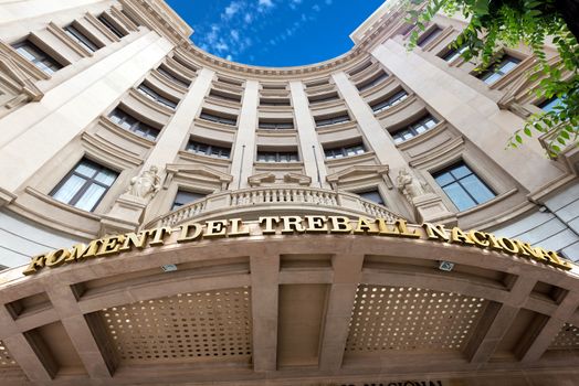 BARCELONA, SPAIN - JUNE 9, 2014: the building (1934 1936) of "Foment del Treball Nacional" (promotion of national job), confederation of organizations and companies in Catalonia (Spain). architect Adolf Florensa