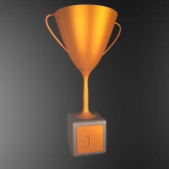 Golden Cup with label with number 1, 3d render