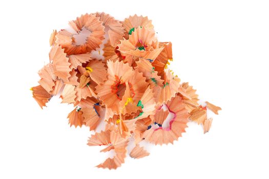 pencil shavings of different colors on white