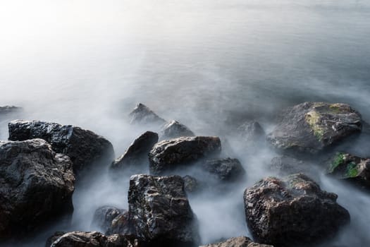 long exposure of sea rocks in the morning