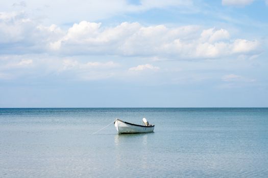 sea with boat and sky whit clouds landscape on summer day