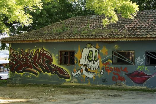 Graffiti adorns many of the old concrete buildings in Varna on the Black Sea