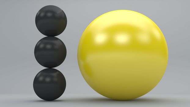 3d dark grey spheres with big yellow one standing out