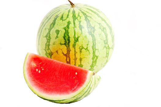 A fresh slice of watermelon on a white background