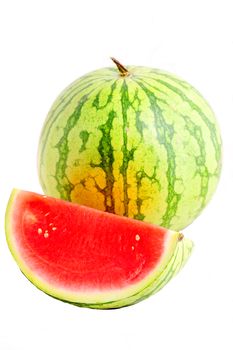 A fresh slice of watermelon on a white background