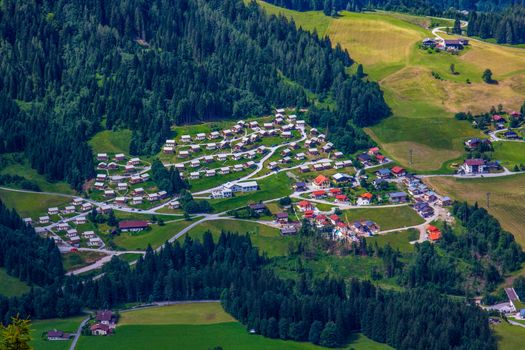 Aerial view of the village in mountains Alps Austria