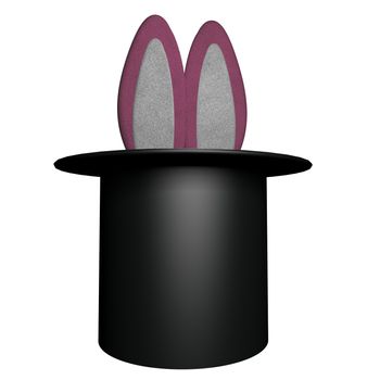 Bunny ears coming out of a cylinder hat, 3d render