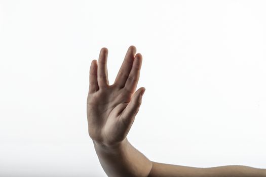 Young hands make Vulcan Salute: Long Live and Prosper