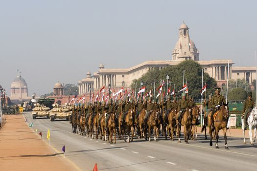 Mounted Lancers practice for the annual Republic Day Parade in New Delhi, India